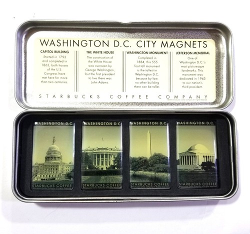 Starbucks Washington DC City Landmarks Magnet Set of 4 in tin NOS - Picture 2 of 5