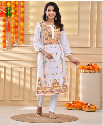 Kurti Chikankari white khadi cotton soft fabric Handmade Lucknowi top for women