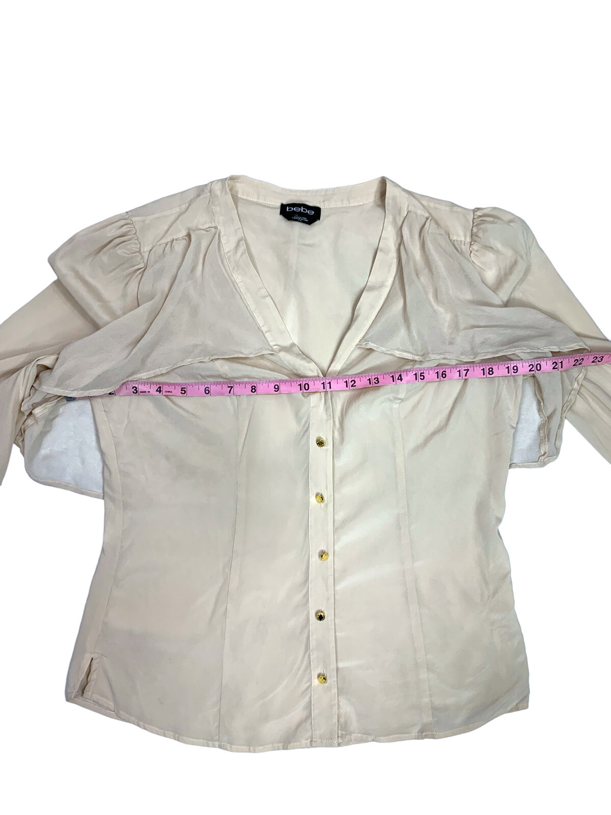 Bebe Flyaway Layered Button Down Silk Blouse Ivor… - image 7