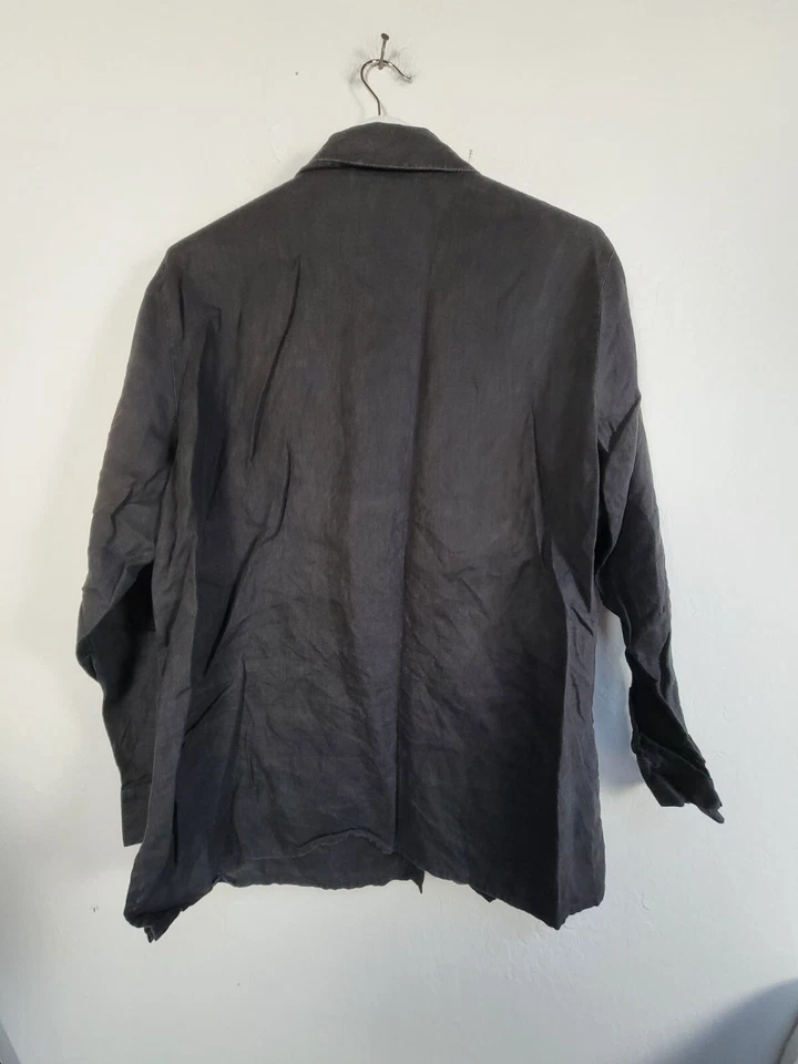 Camisa de lino pintuck negra con botones Bloomingdales para mujer talla 1X mangas largas Foto 2 de 4