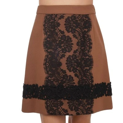 DOLCE & GABBANA Rock aus Schurwolle mit Spitze Applikation Braun Schwarz 07094 - Bild 1 von 4