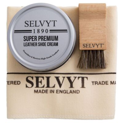 Selvyt 1890 Super Premium Leder Schuhcreme, Glasbürste und Tuch