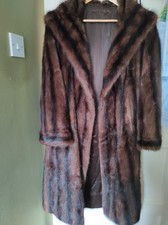 Womens Vintage Brown Black Fur Coat 16-20, 48" Bust. musquash ? 42" Down Back