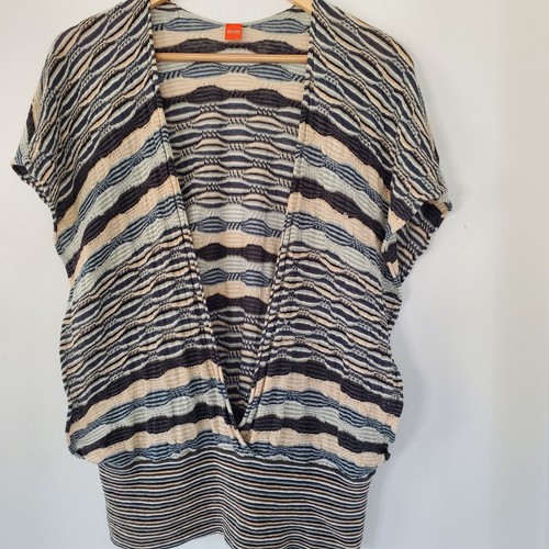 HUGO BOSS M Linen Blend Sleeveless Stripe Sweater Deep V Large Open Sides ITALY - Bild 4 von 12