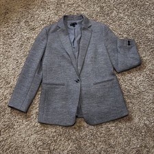 Ann Taylor Blazer Jacket women 10 gray one button office career casual flaw