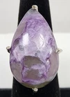 Vintage Sterling Silver Natural Teardrop Polished Charoite Gemstone Ring Sz 6.5