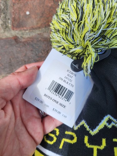 Spyder Boy's Youth Icebox Pom Hat Beanie, Black And Yellow, One Size, NEW!! - Picture 4 of 4