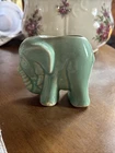 Vintage McCoy Green Elephant Ceramic Glazed Pottery Planter Trunk Up 1950s
