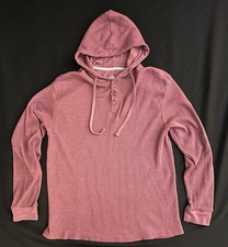 Lee Waffle Knit Henley Hooded Pullover Hoodie Mens Size L Burgundy Solid