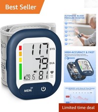 Blood Pressure Monitor Wrist Cuff Digital LCD 199 Memory Portable Navy