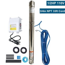 2" OD 1/2HP Deep Well Submersible Pump 110V 4.4GPM 165FT Max 33FT Cord 3/4in NPT