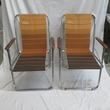Vintage Zip Dee Folding Lawn Chairs Retro Airstream with Steel Frame Brown