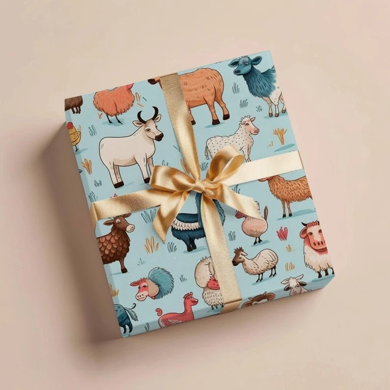 Farm Animal Wrapping Paper, Kids Birthday or Baby Shower Gift Wrap Roll - Image 2 of 4