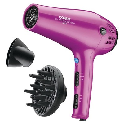 Conair 1875 Watt Cord Keeper Hair Dryer with Ionic Technology Pink 3 Piece Set