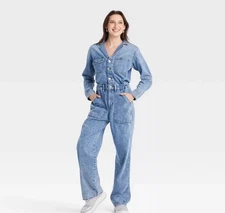 Women's Long Sleeve Utility Baggy Denim Jumpsuit - Universal Thread size 4