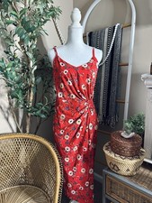Nine Britton Vivienne Red Floral Knot Front Fitted Knit Midi Dress Size M
