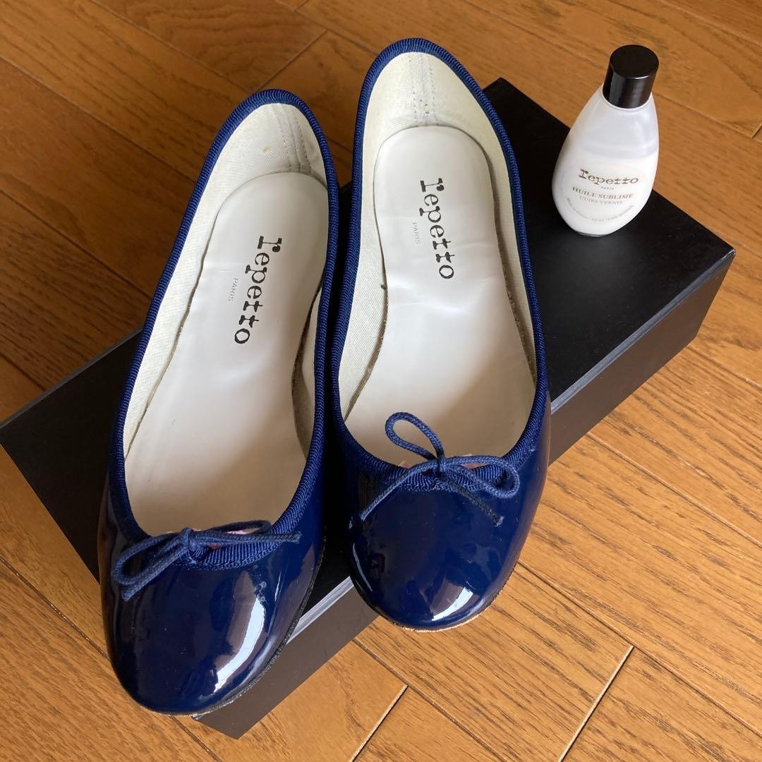 Repetto Flat Ballet Shoes Pumps Ribbon EU 36 Navy Authentic
