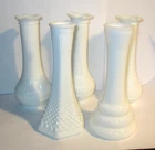 5 Vintage Milk Glass 6” Bud Vases  EO Brody & Randall 3 Patterns