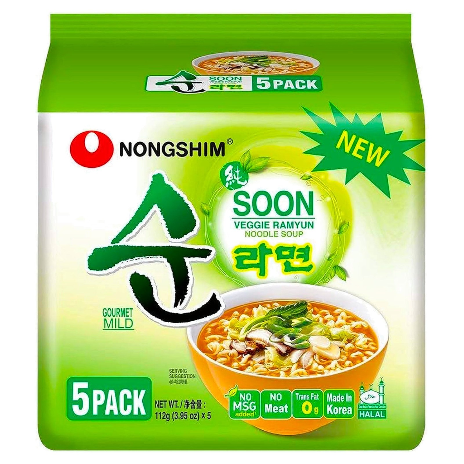 Nong Shim SOON VEGGIE Ramyun Noodles Soup Ramen 560g (Pack of 5) HALAL - Image 3