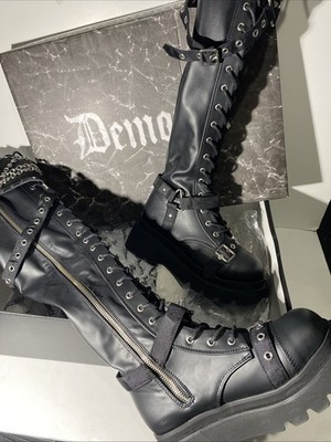 Demonia Renegade 320 Over The Knee Black Lace up Sexy Rave Boots Size 6 Vegan
