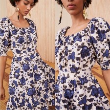 Ulla Johnson Celia Dress Lapis Floral Print Mini Capsule Puff Spring Size 2