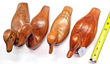 Lot Of 4 Wooden Vintage Duck Figures Various Sizes
