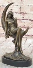 Bronze Sculpture Sexy Maiden Sitting on Moon Bronze Sculpture Decor Sale