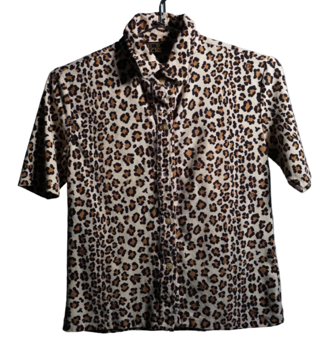 Fendi Leopard Print Button Down Short Sleeve Shir… - image 1