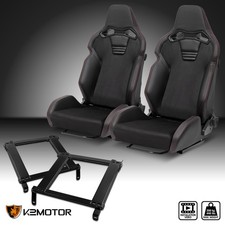 Fits 1989-1998 240SX S13 S14 Racing Seat Black PU Leaher Suede+Brackets Rails