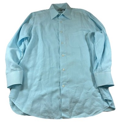 Vilebrequin 100% Linen Shirt Mens Large Blue Lagon Long Sleeve Caroubis Beach