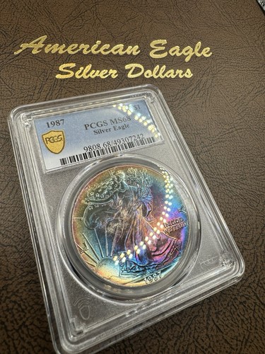 PCGS 1987 American Silver Eagle MS68 MONSTER TONER (Gold Shield- True View) - Picture 2 of 3
