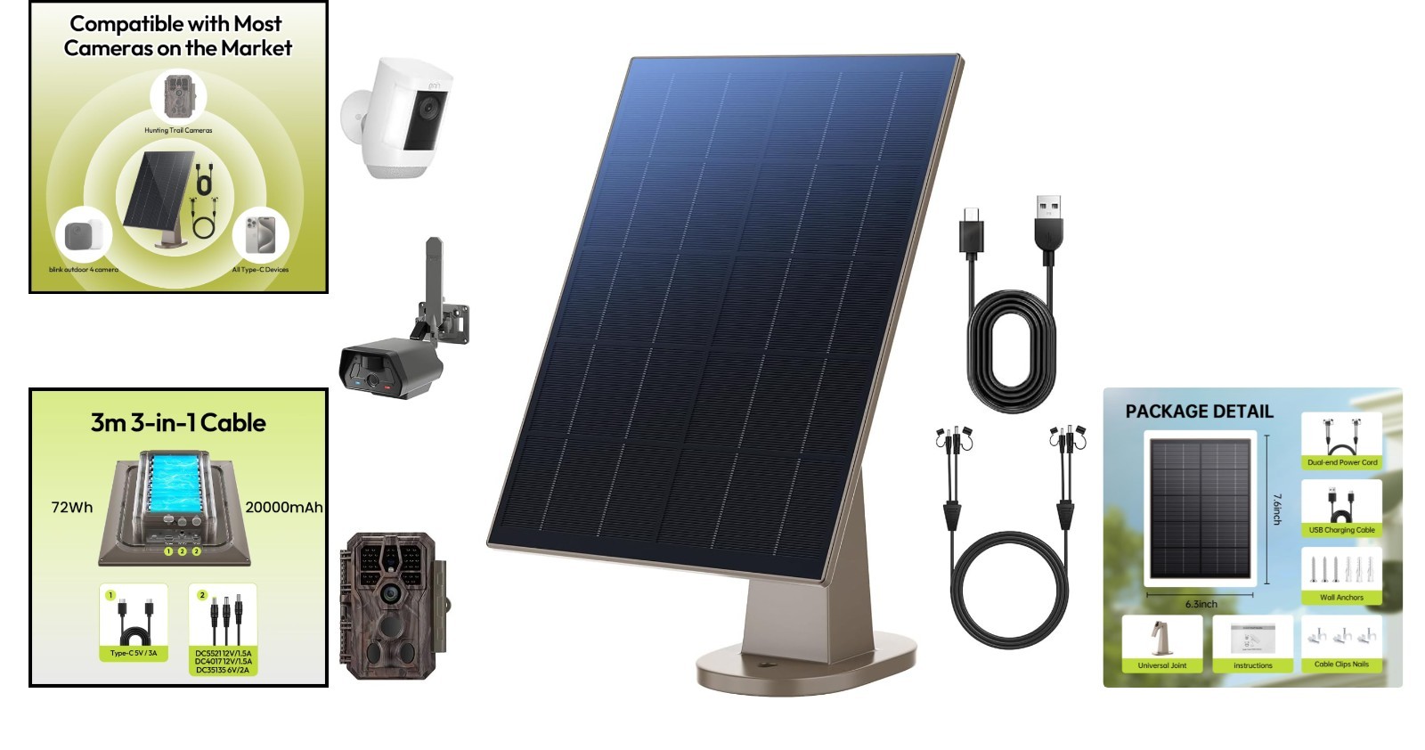 High-Capacity Solar Panel with Built-in Battery - Perfect for Security Cameras