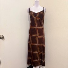 Banana Republic XL Brown Geometric Abstract Print Midi Slip Dress V-Neck Slit