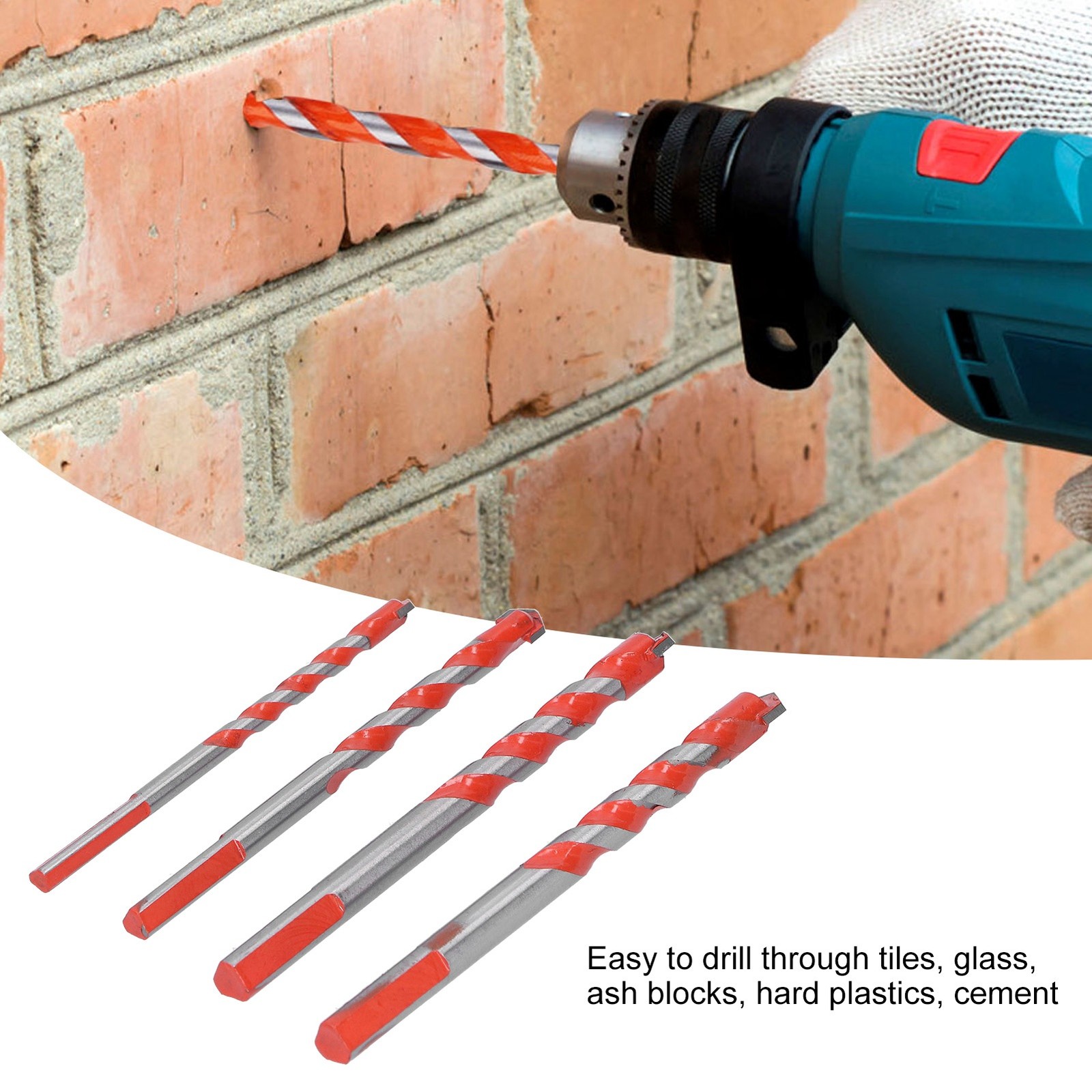 4pcs MultiFunction Drill Bit Set 6mm/0.24in 8mm/0.31in 10mm/0.39in 12mm/0.47in H