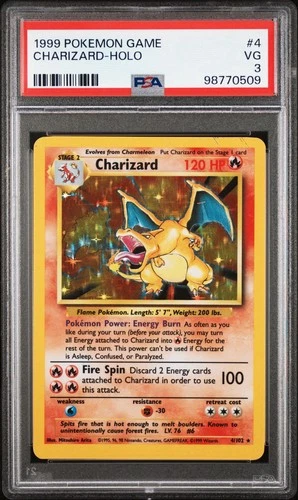 PSA 3 Charizard 4/102 Base Set Holo Slab Graded Pokemon Game