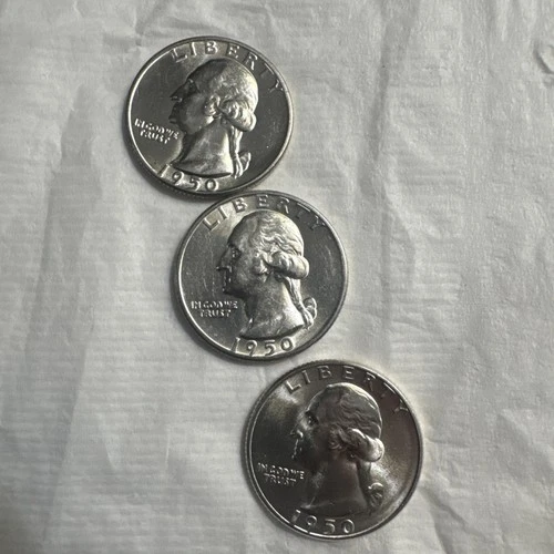 Choice Gem Unc 1950 P+D+S Washington Quarter Collection Lot Set