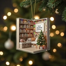 Personalized Reading Corner Ornament Book Nook Library Christmas Gift