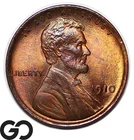 1910 Lincoln Cent Wheat Red-Brown, Lustrous Gem BU++ RB