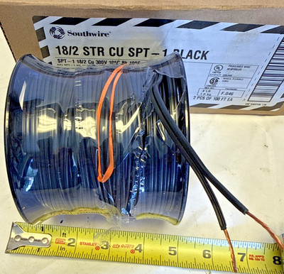 Southwire Black 18/2 SPT-1 U.L. Listed Parallel 2 Wire Copper Lamp Cord 100ft