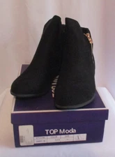 Top Moda Boots Womens Size 10 Black Ankle Booties Side Zip Low Heel Suede Style
