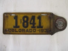 1931 Colorado 4 digit with AMA Colorado Motor Club   License Plate Tag  SP