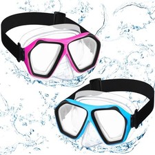 2 Pcs Adult Swimming Goggles with Nose Cover Diving Mask Elastic Pink, Blue