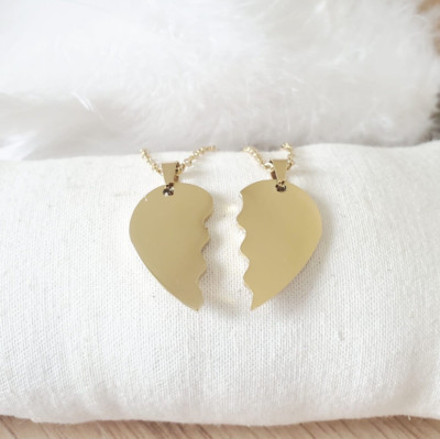 Colliers deux coeurs ensemble à partager acier inoxydable or cadeau femme homme