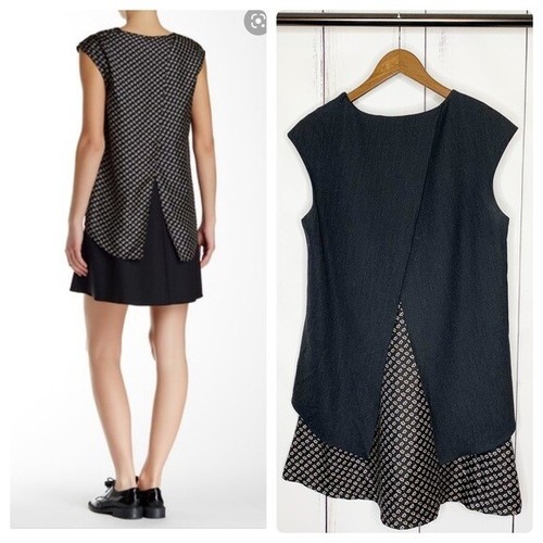 NEW Thakoon Drape Wool And Floral Print Silk Dress- Charcoal size 4 #D0072 - Picture 3 of 7