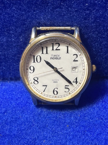 VINTAGE TIMEX INDIGLO QUARTZ ANALOG WRIST WATCH WITH DATE GOLD TONE WORKING
