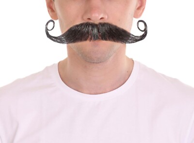 HPO Men's Human Hair Curly Mustache Cosplay Facial Hair M-1305
