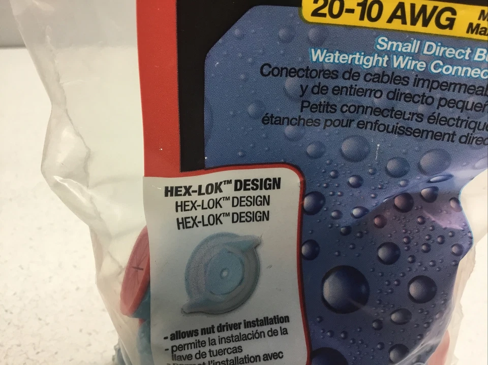 20 tuercas de conector de cable hermético Gardner Bender 25-1W1 10 AWG HEX-LOCK azul Foto 4 de 4
