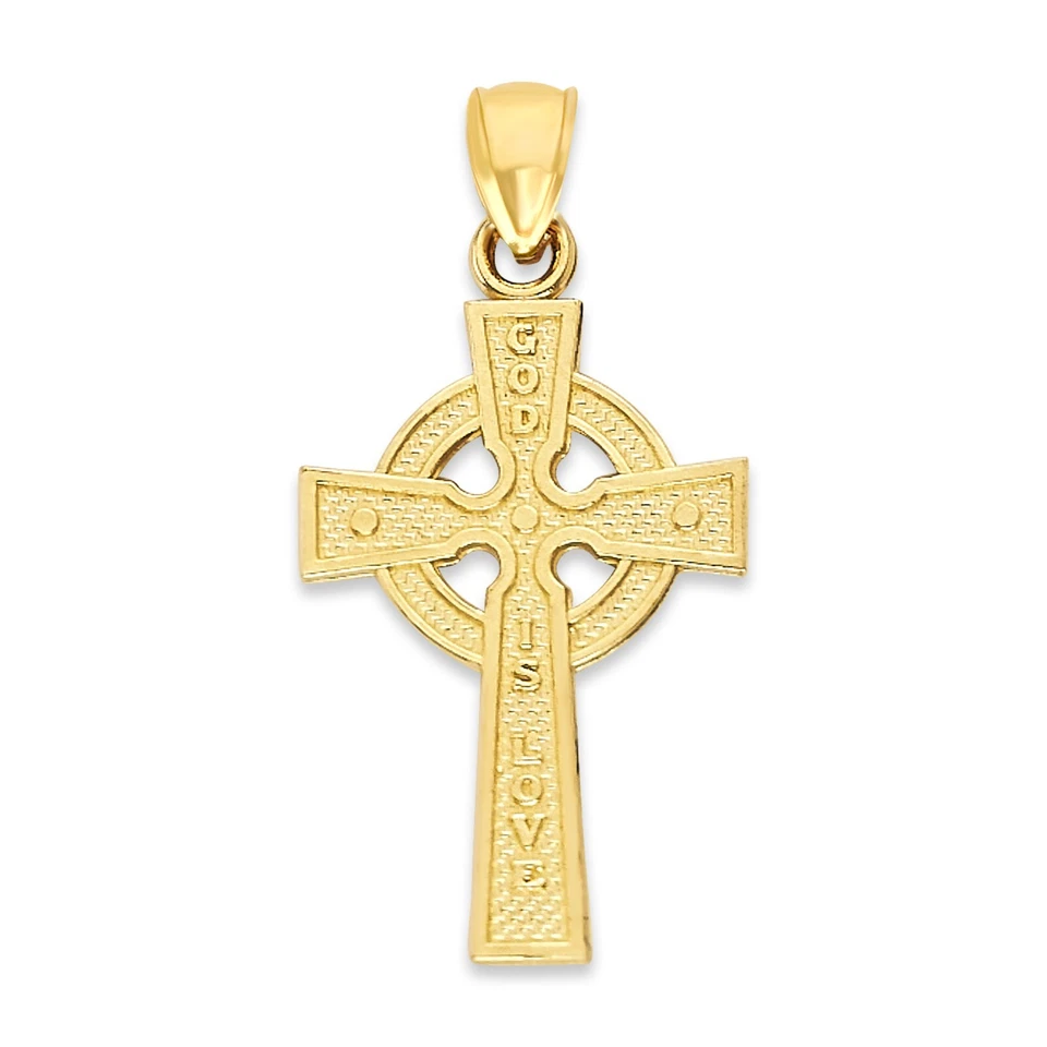 Colgante Cruz Celta Oro Macizo en 10 o 14k, Colgante Crucifijo Joyería Religiosa Foto 3 de 4