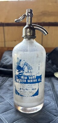RARE ORIGINAL FROSTED GLASS ''NEW YORK SELTZER WATER'' BOTTLE  DETROIT, MICHIGAN