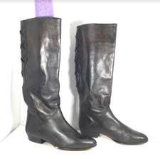 Robinson's Leather Tall Boots Pointed Toe Low Heels Black Size 7